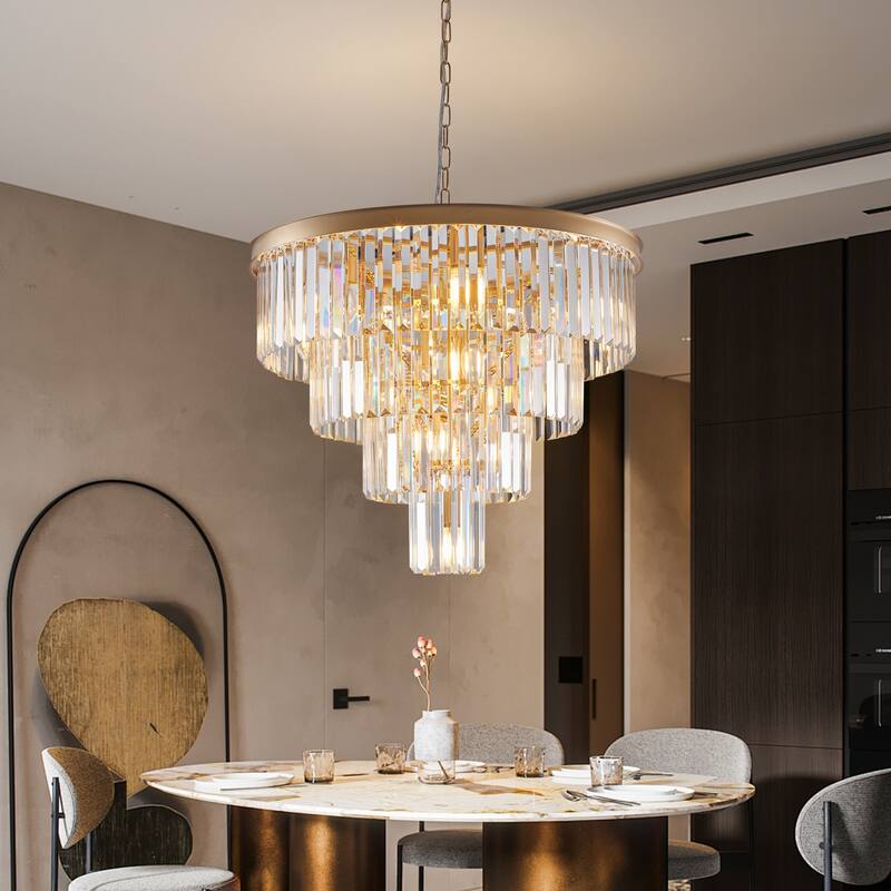 24" Contemporary Crystal Modern Chandeliers Crystal Ceiling Chandelier 4 Tier Golden Chandelier Lighting (Bulbs Not Included)