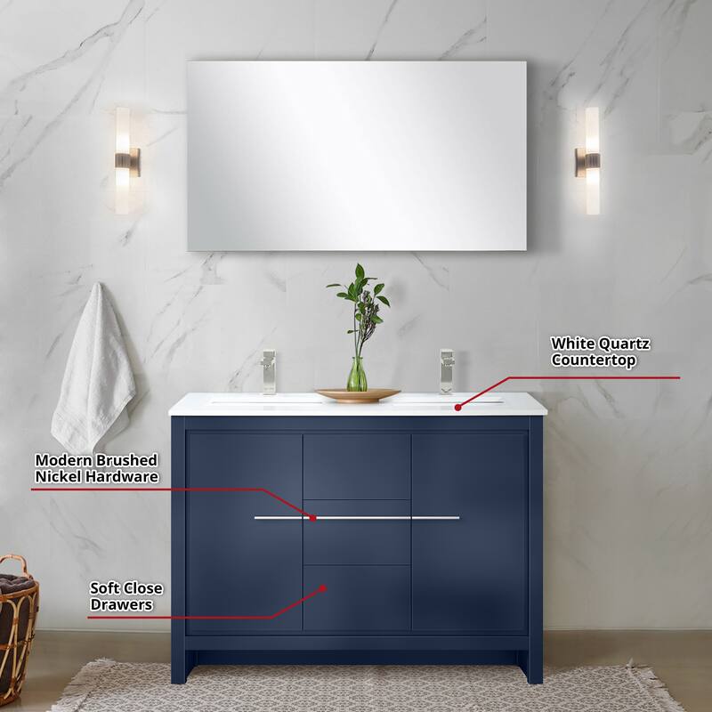 Lafarre Bath Vanity Quartz Top, Sink, Mirror & Brushed Nickel Faucet