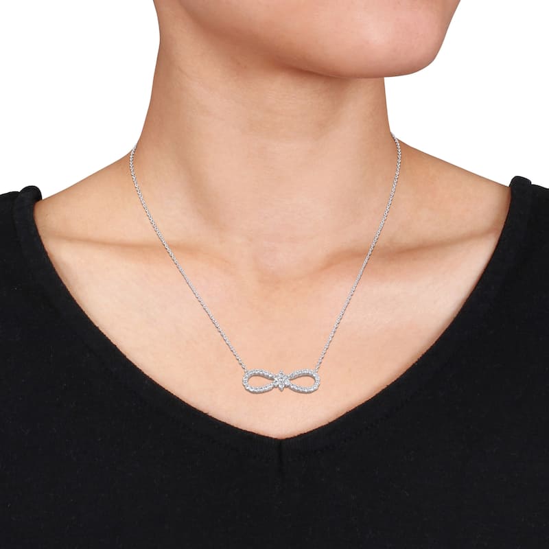 Miadora Created White Sapphire Infinity Floral Necklace in Sterling Silver