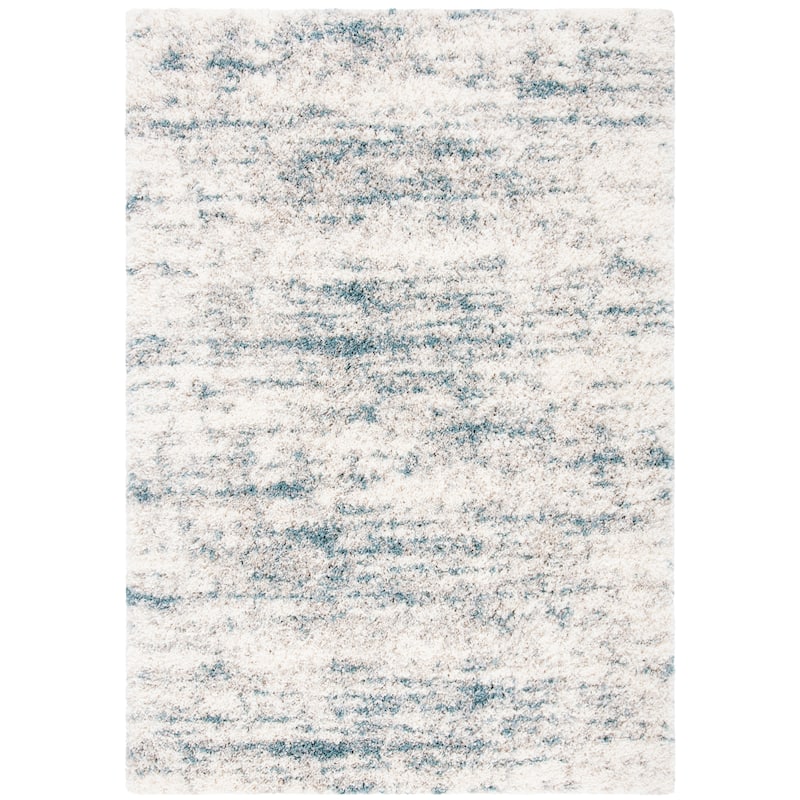 SAFAVIEH Fontana Shag Magali Modern Abstract 2-inch Thick Rug - 9' x 12' - Ivory/Teal - Rectangle