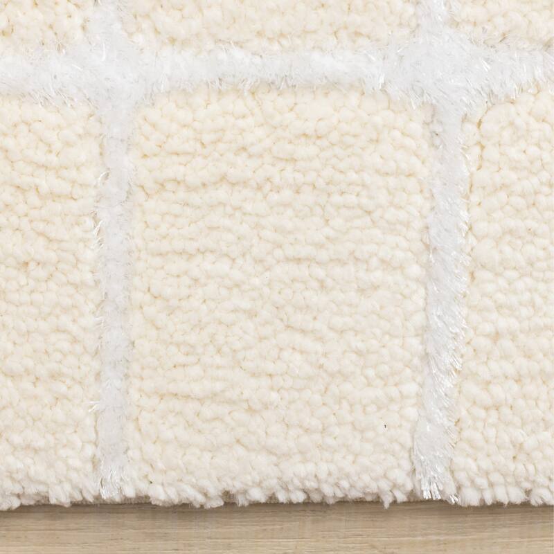 Sutton Collection - Plush Polyester Cream White Lines Area Rug