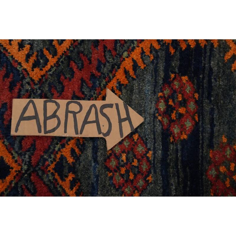Hand Knotted Oriental 100% Wool Carpet Traditional Geometric Navy Blue & Blues Sirjan Area Rug - 7' 2'' X 3' 11''