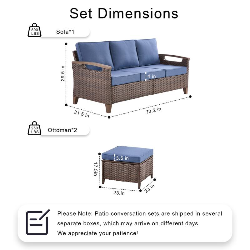 Pocassy Outdoor Brown Wicker Funitre with Cushion Set