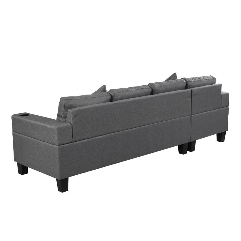 Sectional Sofa Set for Living Room with L Shape Chaise Lounge ,cup holder and Left or Right Hand Chaise Modern 4 Seat (BLACK)