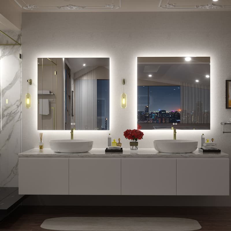 Frameless Anti-Fog 3 Colors Dimmable LED Backlit Wall Bathroom Vanity Mirror