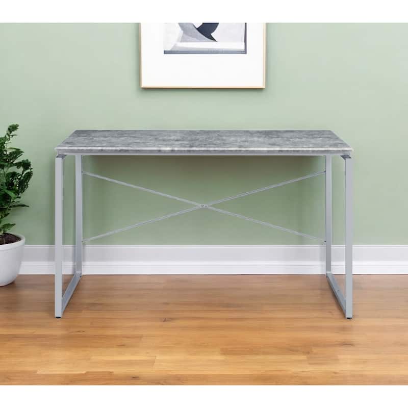Wood Writing Desk with Black Metal Frame and Shelving