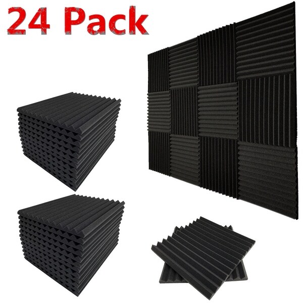 24 Pack Acoustic Foam Panel Wedge Studio Soundproofing Foam Wall Tiles 12X12X1" - charcoal