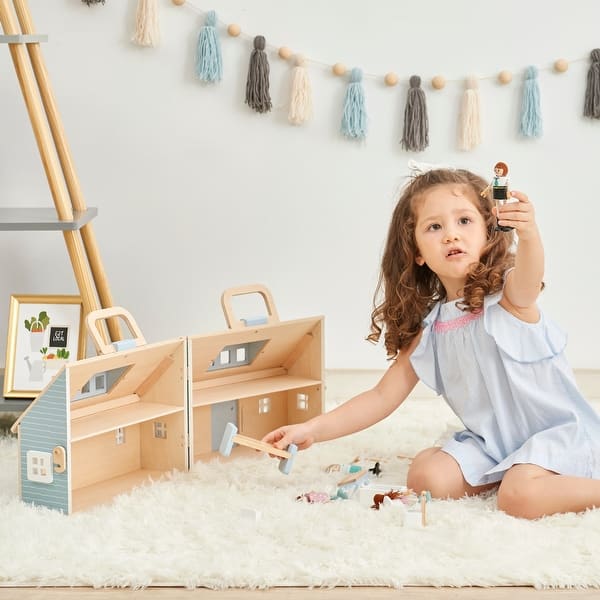 slide 2 of 7, Olivia's Little World Quaint Portable Doll Cottage - Blue Assembled - Kids