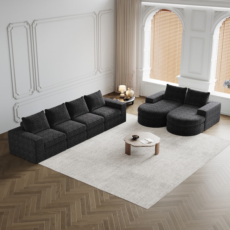 Roomfitters 99" Modern Chenille Cloud Curved Sectional Sofa with Chaise, L-Shaped Couch, for Living Room or Apartment - Black - 127 inch