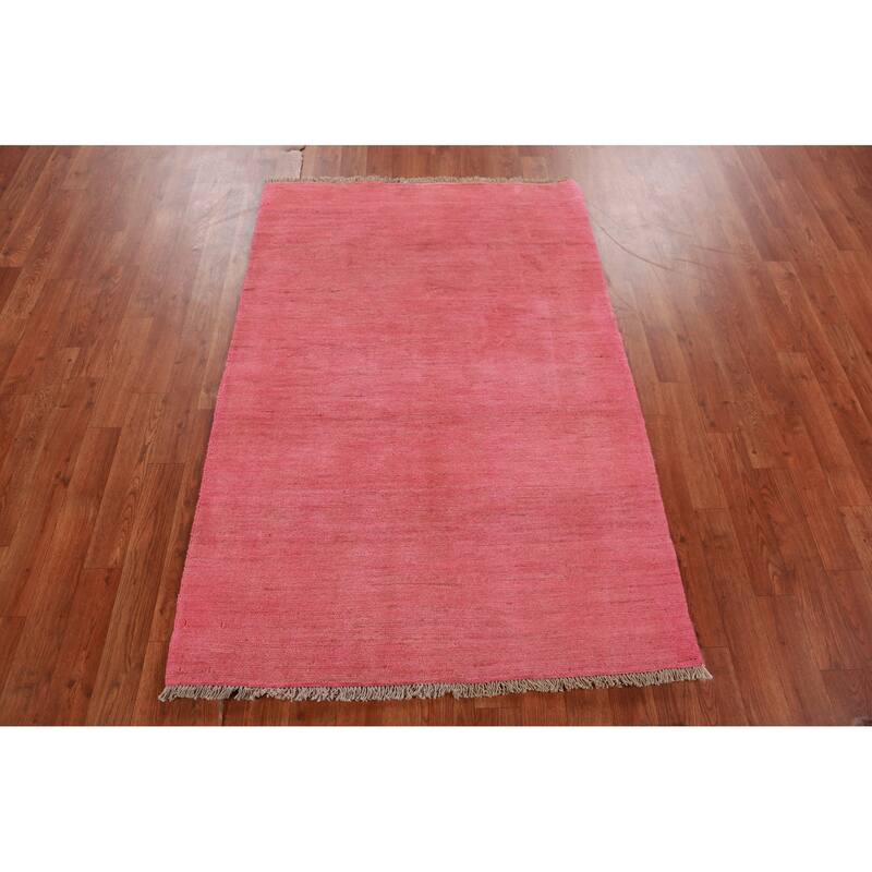 Modern Pink Gabbeh Oriental Rug Hand-Knotted Wool Carpet - 3'4" x 4'10"