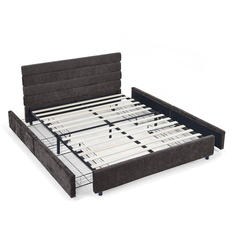 Comfortable Queen-Size Upholstered Bed with Practical Drawers