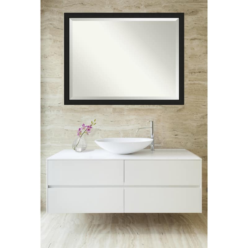 Midnight Black Narrow Beveled Wood Framed Bathroom Vanity Wall Mirror - Midnight Black Narrow