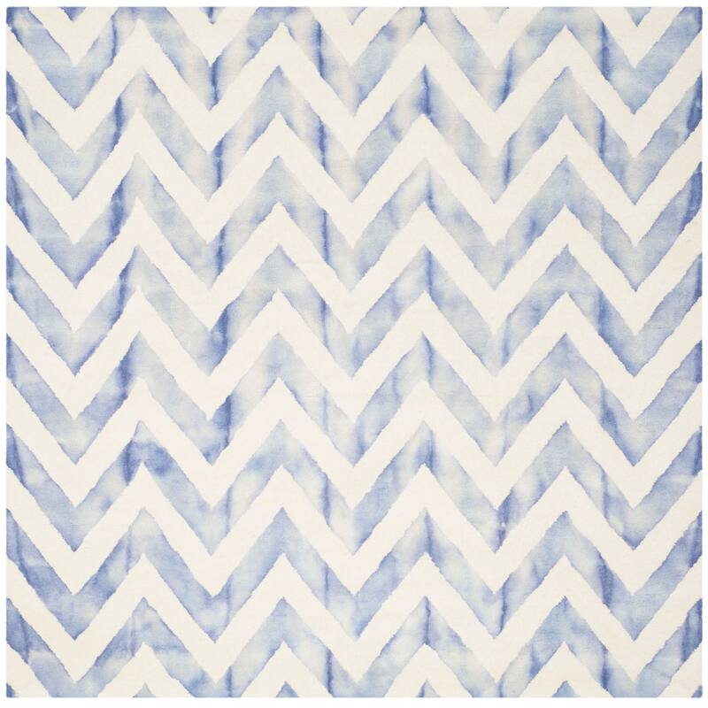 SAFAVIEH Dip Dye Erkhild Hand-tufted Wool Chevron Area Rug - 7' Square - Ivory/Blue
