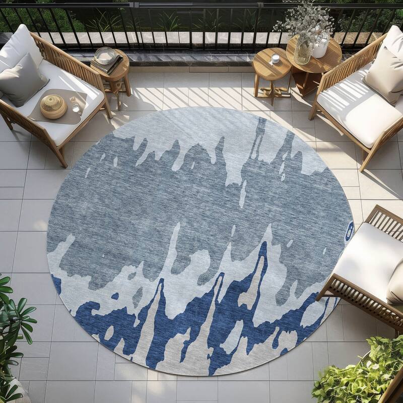 Machine Washable Indoor/ Outdoor Modern Abstract Chantille Rug - Sky - 8' x 8'
