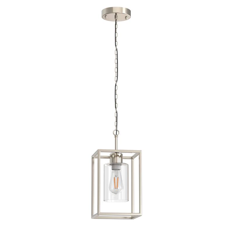 YANSUN Single Brushed Nickel Pendant Light with Adjustable Cable