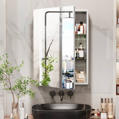 Double Side Frameless Mirrored Medicine Cabinet with 2 Adjustable Tempered Glass Shelves