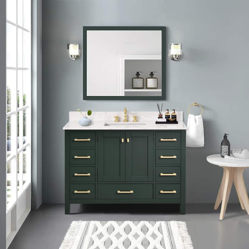 StarrySky 48 inch Undermount Single Sink Bathroom Vanity with Engineered Carrara Marble Top - Green