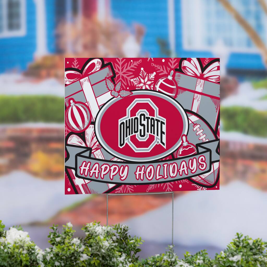Ohio State University Yard Sign, Happy Holidays - 24" x 18"