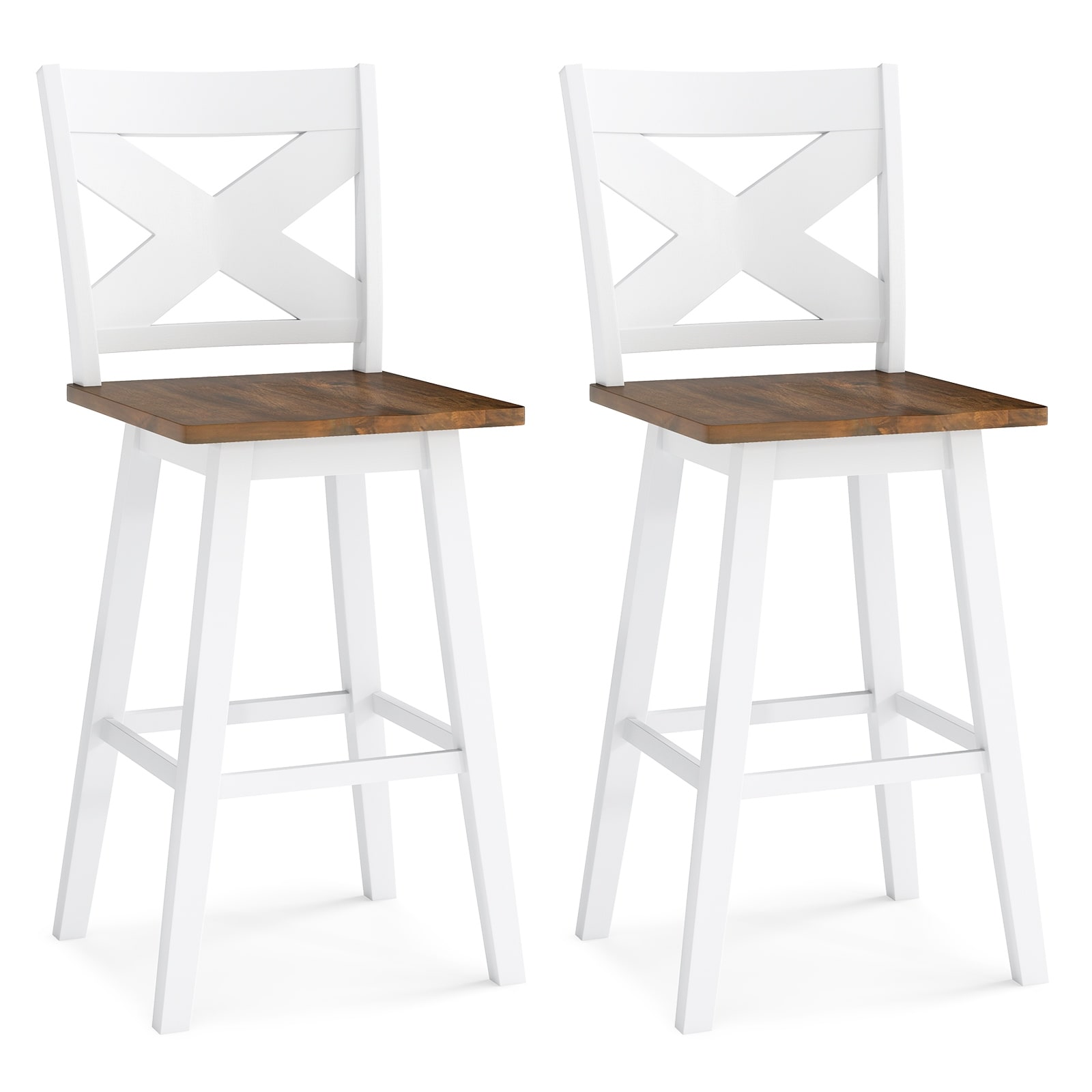 Gymax 29'' Swivel Barstools Set of 2 w/Backrest Large Seat Footrest
