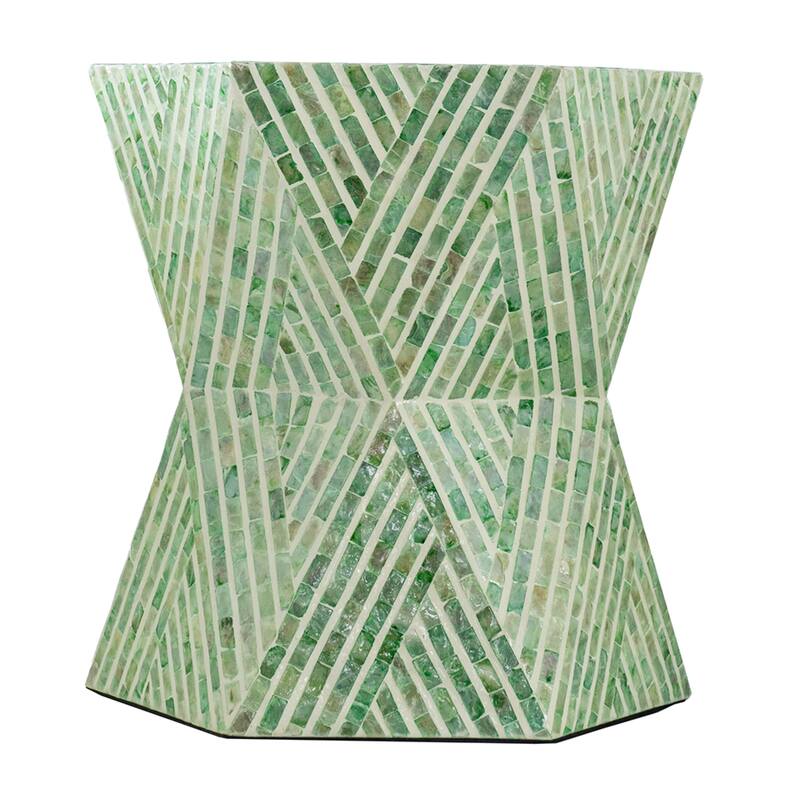 Geometric Capiz Shell Inlay Stool - 19.75" - Green