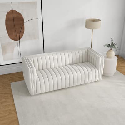 Rasam Luxury Tight Tufted Back French Boucle Couch in Cream