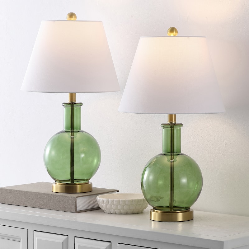 SAFAVIEH Couture Camelie, 22-inch, Table Lamp - 13"W x 13"D x 22"H - Green/Brass