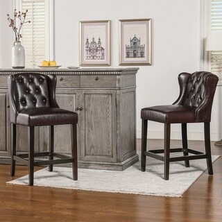 Copper Grovecopper Grove Gordon Wingback Leather Tufted Counter Height Bar Stool Single Vintage Brown Faux Leather Counter Height 23 28 In Dailymail