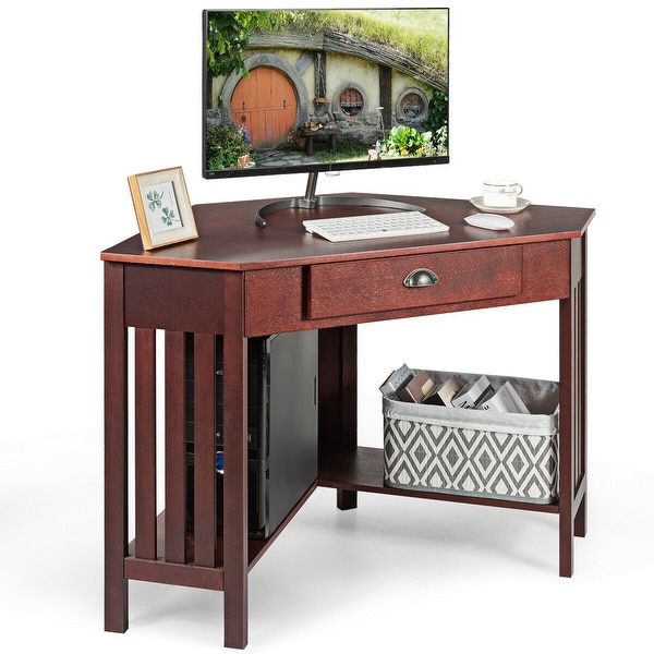 Corner Desk With Drawer Home Office Computer PC Table Study Work Station Brown