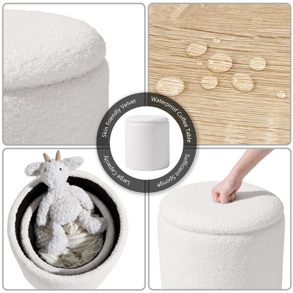 Round Boucle Upholstered Ottoman Set of 2 - Bed Bath & Beyond