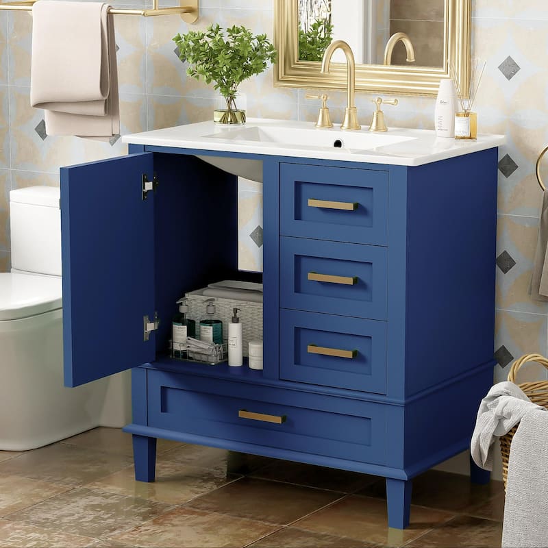 Modern Bathroom Vanity, 30" Freestanding Cabinet with Sink, Bathroom Storage Cabinet with Soft Closing Door and 3 Drawers