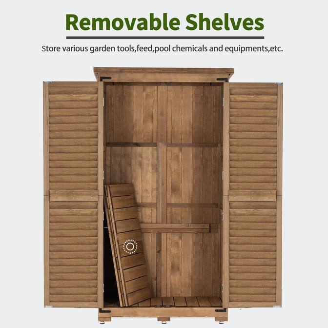 MCombo 63 inch Tall Outdoor Storage Tool Cabinet Shed with Lock for Yard (34.3" L x 18.3" W x 63" H), Wooden 0870 - N/A