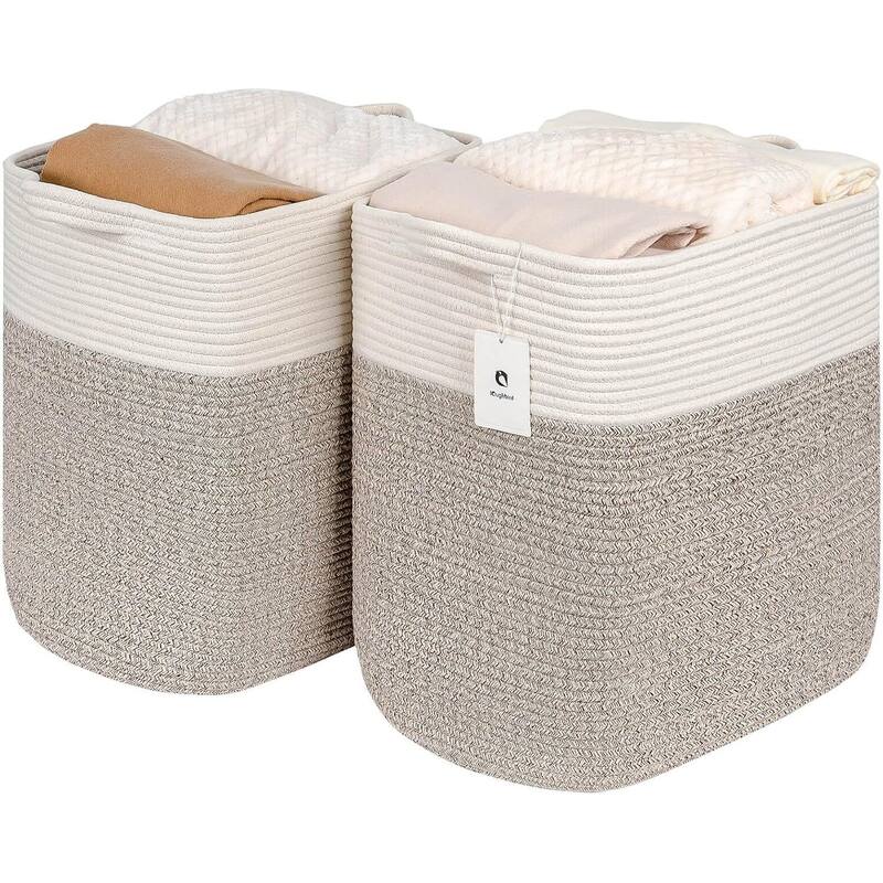 Storage Baskets for Clothes Fabric Cotton Rope Storage Basket with Handles - 14"L x 11"W x 14"H