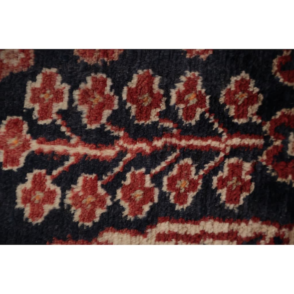 Hand Knotted Oriental 100% Wool Carpet Traditional Floral Navy Blue & Blues Lilian Runner Rug - 15' 10'' X 3' 5''