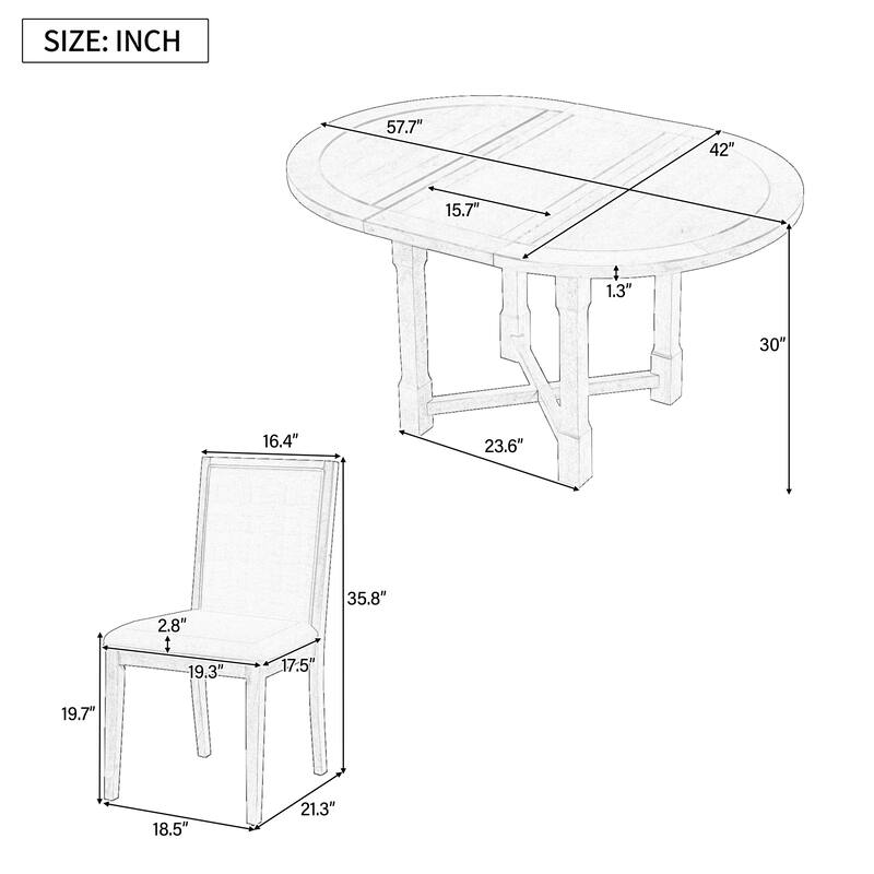 Extendable Dining Table with Wood Legs, Modern Dining Table & Chairs Set with Upholstered Dining Chairs