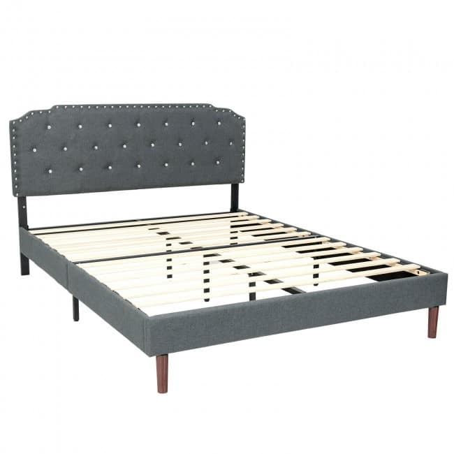 Upholstered Bed Frame with Adjustable Diamond Button Headboard - Full