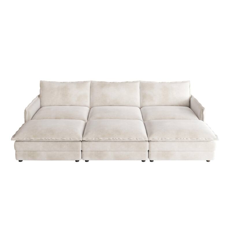 Oversized Corduroy Modular Sleeper Sectional Sofa Bed with Ottomans