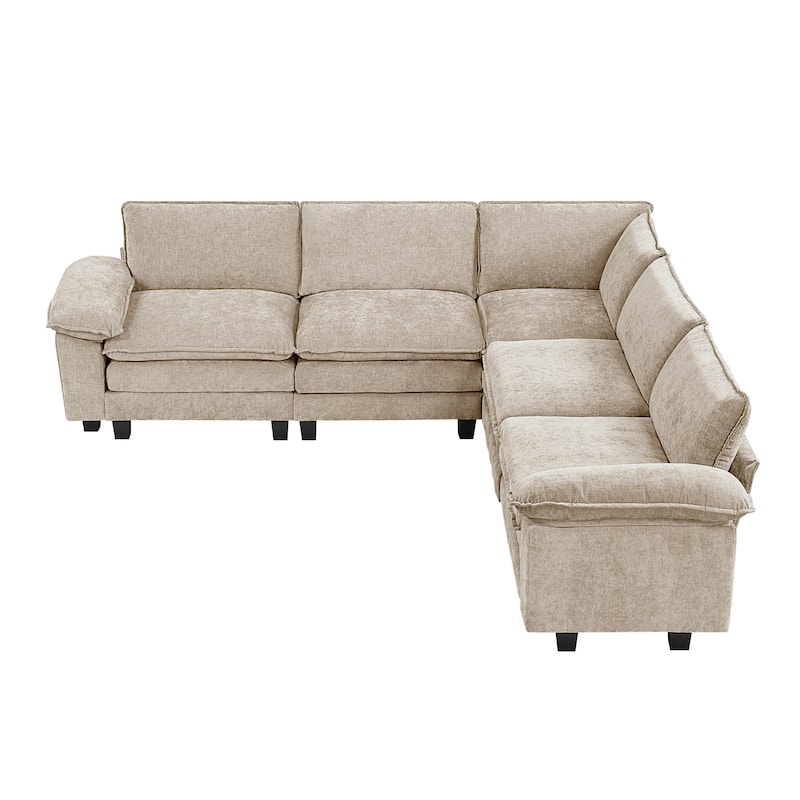 Terra Chenille 5-Piece Modular Sectional Sofa - Wood Finish Feet