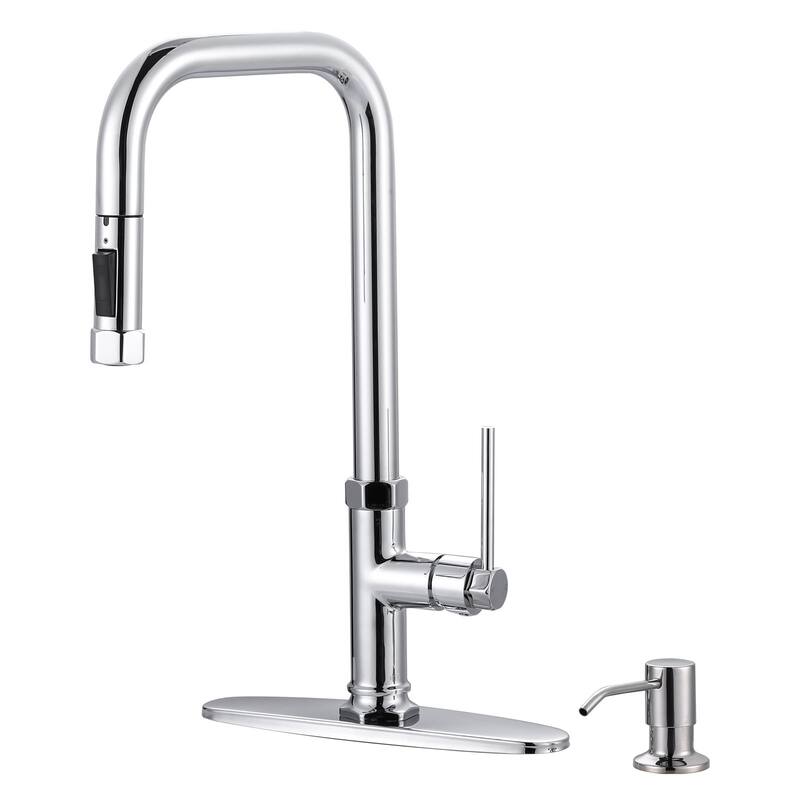 WOWOW Pull Down Sprayer Kitchen Faucet with Soap Dispenser - with soap dispenser - Chrome