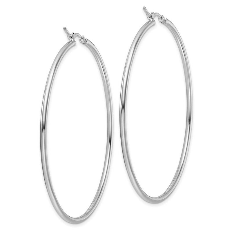 Curata 14k White Gold Polished Hoop Earrings - 60x60mm