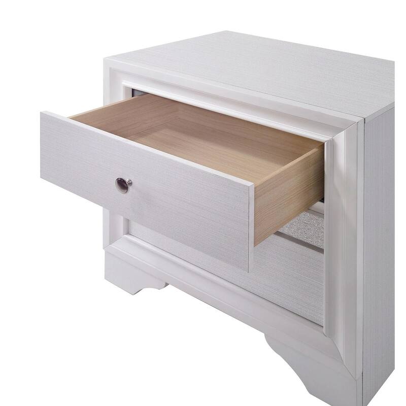 Glamorous White Bedside Table - 1pc Nightstand with Silver Accents and Storage