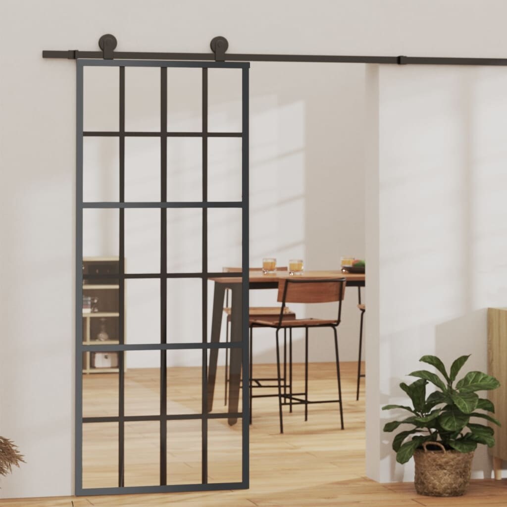 vidaXL Sliding Door ESG Glass and Aluminum 29.9"/35.4"/40.2"x80.7" Black