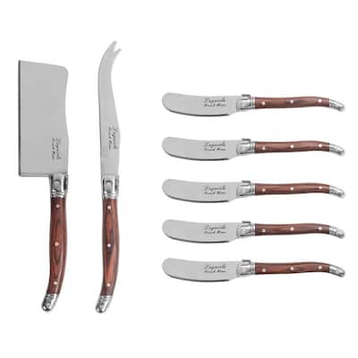 French Home 7-Piece Laguiole Cheese Knife and Spreader Set with Pakkawood Handles