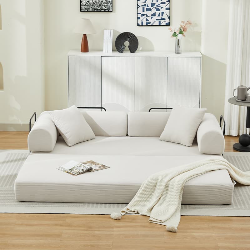 Folding Upholstered Sofa Bed, 78.5" Convertible Sleeper Sofa Bed with 2 Pillows, Fold Out Loveseat Couch, Futon Couch