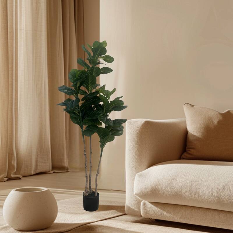 XBrand 59.1" Artificial Fiddle Leaf Fig Tree - Realistic Faux Indoor Plant, Adjustable Branches, Maintenance-Free