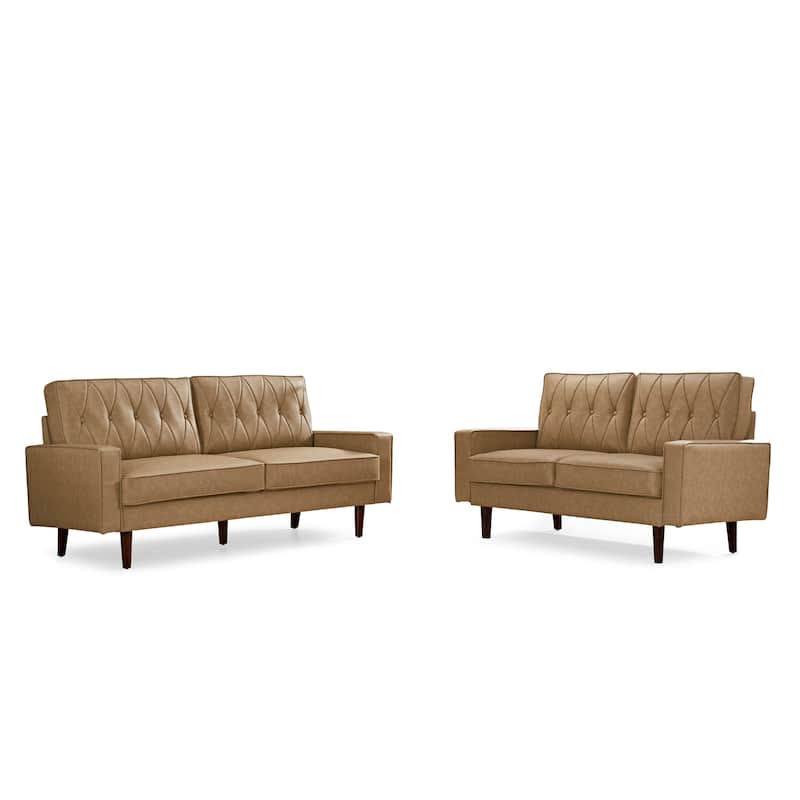 Acire Faux Leather Cushion Back 2PCS Living Room Set - Camel