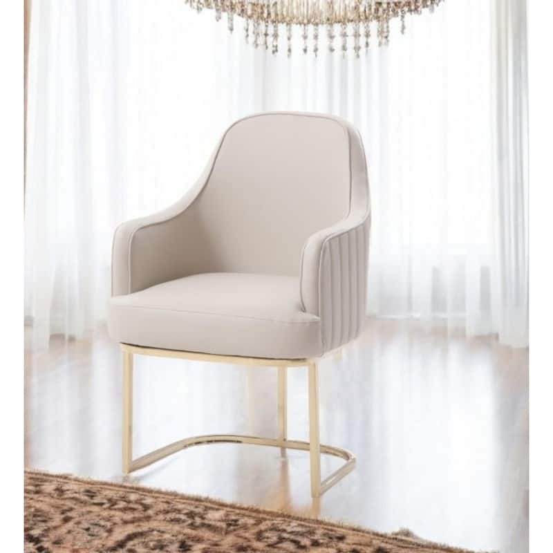 Modern Grey Upholstered Fabric Dining Armchair with Gold Metal Legs and Solid Back for Living Room - 36”H x 22”W x 26”D