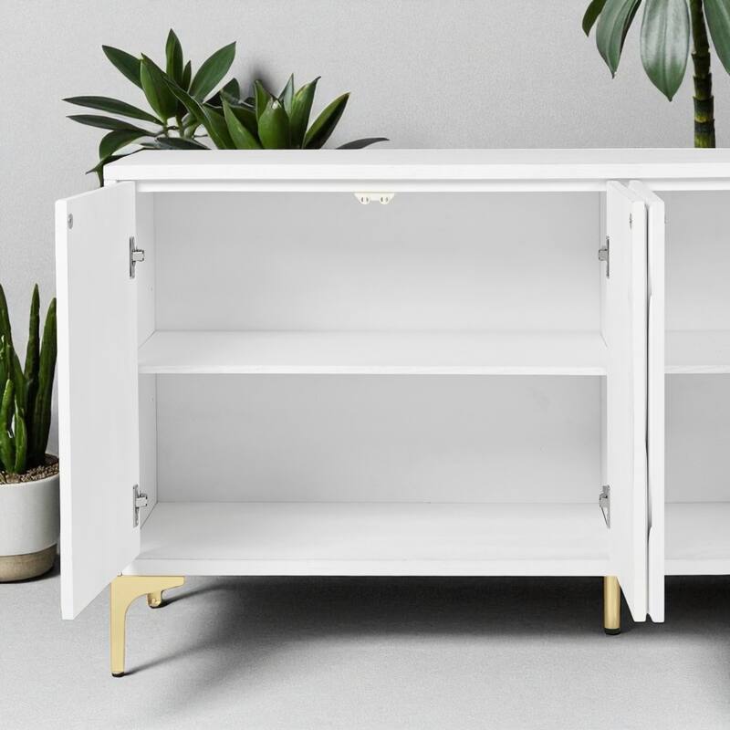 Modern 4-Door Sideboard with Press-to-Open Doors, Carved Texture, High Gloss Finish and Gold Metal Legs