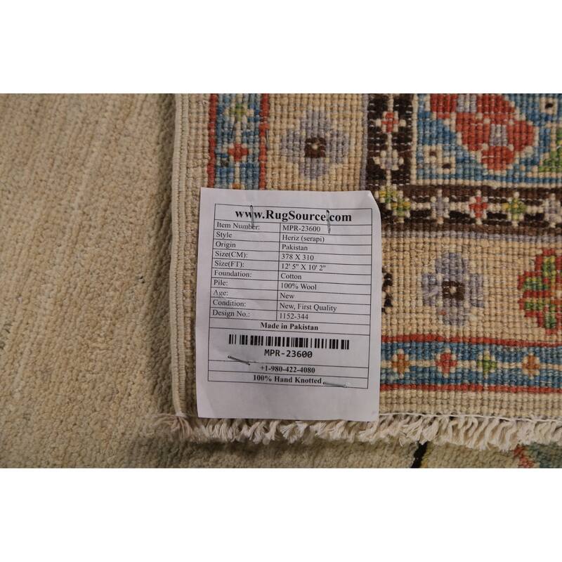 Vegetable Dye Heriz Serapi Rug Hand-Knotted Oriental Wool Carpet - 10'2"x 12'5"