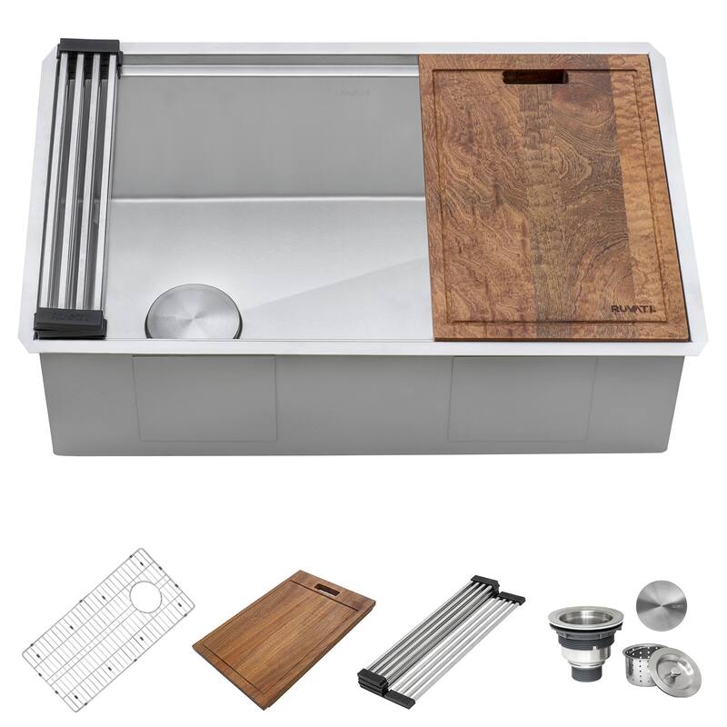 Ruvati 27-inch Workstation Slope Bottom Offset Drain Undermount 16 Gauge Kitchen Sink - 27" X 19" - 27" X 19"