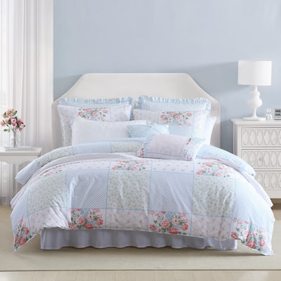 Laura Ashley Hope Patchwork Cotton Pink Comforter Bonus Set